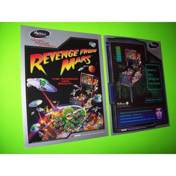 Revenge From Mars Pinball FLYERS Set Of 2 NOS Bally Original Space Age Aliens - Picture 2 of 5